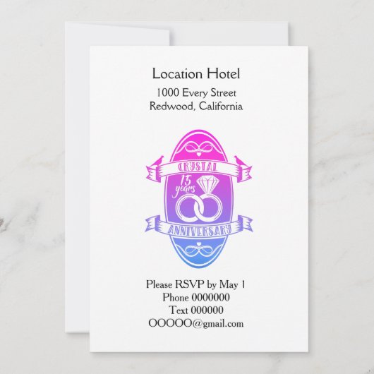 15de trouwdag traditioneel kristallen huwelijksjub kaart (Achterkant)