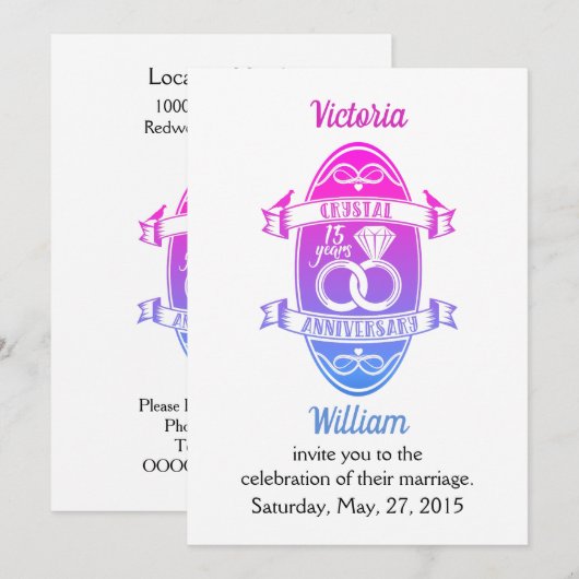 15de trouwdag traditioneel kristallen huwelijksjub kaart (Voorkant / Achterkant)