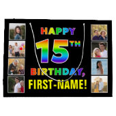 15de verjaardag: Regenboogtekst, Aangepaste foto's Groot Cadeauzakje (Achterkant)