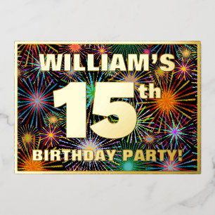 15de verjaardag van de Vuurdag — Fun, kleurrijke F Folie Uitnodiging
