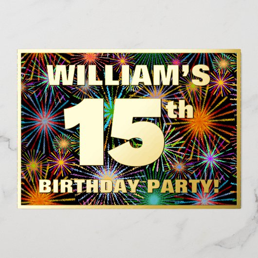 15de verjaardag van de Vuurdag — Fun, kleurrijke F Folie Uitnodiging (Voorkant)