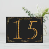 15e, 15 zoete, Birthday party, zwarte glitter Kaart (Staand voorkant)