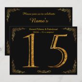 15e, 15 zoete, Birthday party, zwarte glitter Kaart (Voorkant / Achterkant)