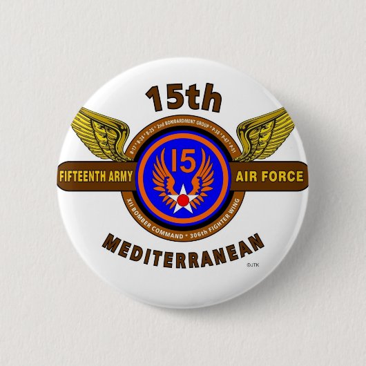 15E ARMY AIR FORCE "ARMY AIR CORPS" WW II RONDE BUTTON 5,7 CM (Voorkant)
