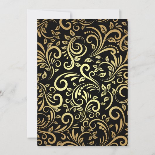 15e Birthday Black en Gold Floral Pattern Kaart (Achterkant)