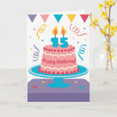 15e Birthday Cake Kaart (Gele Bloem)