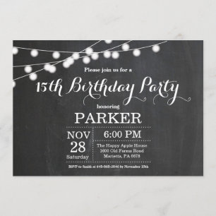 15e Birthday Invitation Chalkboard Kaart