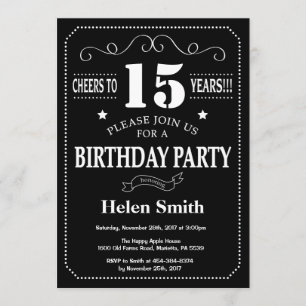 15e Birthday Invitation Chalkboard Kaart