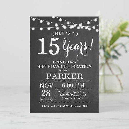 15e Birthday Invitation Chalkboard Kaart (Staand voorkant)