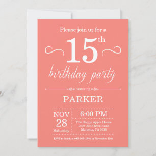 15e Birthday Invitation Coral Kaart