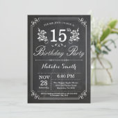 15e Birthday Invitation Floral Chalkboard Kaart (Staand voorkant)