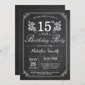 15e Birthday Invitation Floral Chalkboard Kaart (Voorkant / Achterkant)