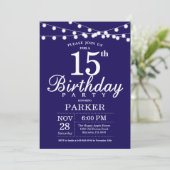 15e Birthday Invitation Navy Blue Kaart (Staand voorkant)