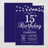 15e Birthday Invitation Navy Blue Kaart (Voorkant / Achterkant)