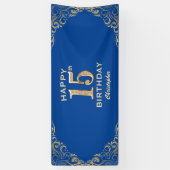 15e Birthday Party Blue en Gold Glitter Lijst Spandoek (Verticaal)