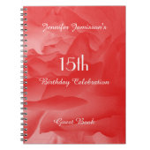 15e Birthday Party Guest Book, Coral Pink Rose Notitieboek (Voorkant)