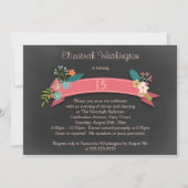 15e Birthday Pink Banner Flowers Chalkboard Kaart (Achterkant)