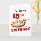 15e Birthday Pizza party Kaart (Gele Bloem)