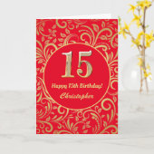 15e Birthday Red en Gold Floral Pattern Kaart (Gele Bloem)