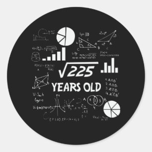 15e Birthday Square Root Wiskunde 15 jaar oude dag Ronde Sticker