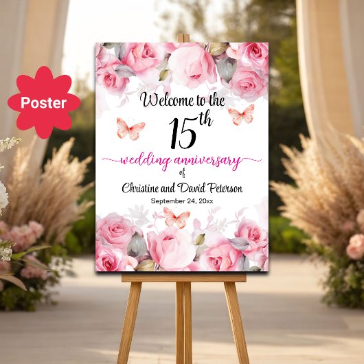 15e bruiloft Jubileum Blush Rozen Welkom Poster