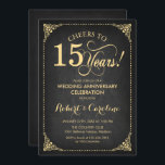 15e bruiloft Jubileum - Chalkboard Gold Kaart<br><div class="desc">Golden 15th Wedding Jubileum Invitation. Elegant retro  ontwerp met faux goud- en zwart kartonpatroon. Kenmerkt manuscriptdoopvont. Cheers tot 15 jaar! Kan gepersonaliseerd worden in elk jaar van het huwelijk! Bericht me als u verdere aanpassing nodig hebt.</div>
