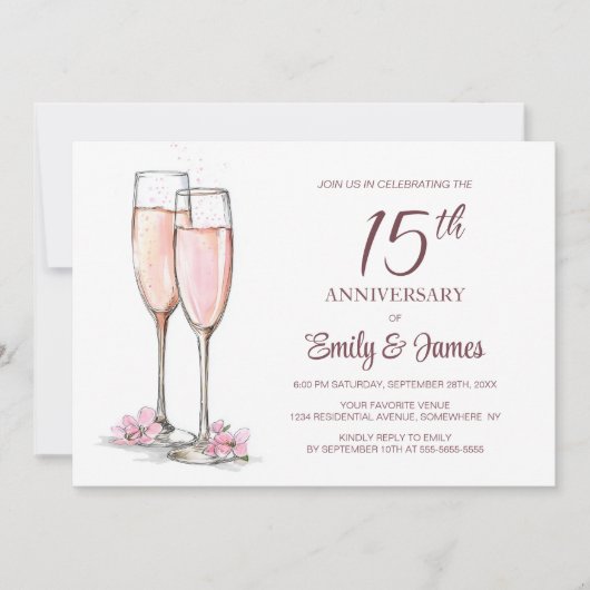 15e bruiloft Jubileum Champagne Kaart (Voorkant)