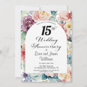 15e bruiloft Jubileum Elegant Script Floral Kaart (Voorkant)