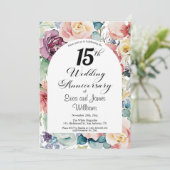 15e bruiloft Jubileum Elegant Script Floral Kaart (Staand voorkant)