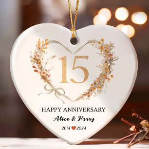 15e bruiloft Jubileum Gold Hearts Paar Foto Ornament
