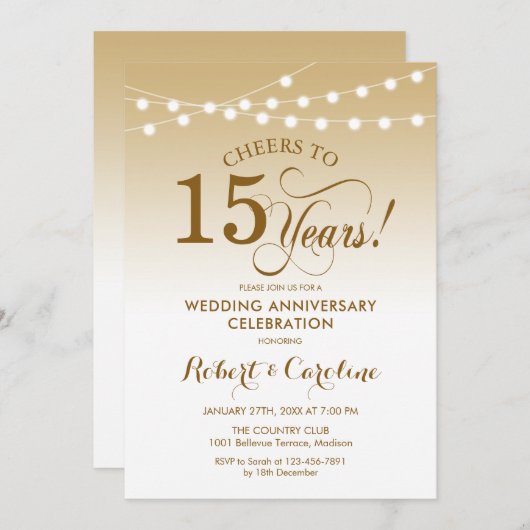 15e bruiloft Jubileum - Goud Wit Kaart (Voorkant / Achterkant)