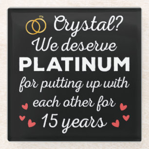 15e bruiloft Jubileum I - Crystal Funny Couple Glazen Onderzetter