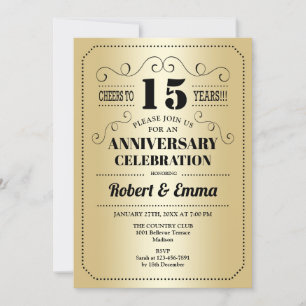 15e bruiloft Jubileum-partij - Gold Black Kaart