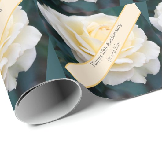 15e bruiloft Jubileum, Roos Cadeaupapier (Rol Hoek)