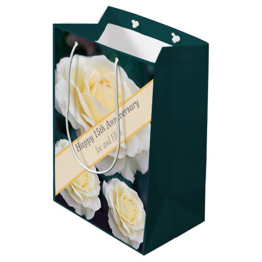 15e bruiloft Jubileum, Roos Medium Cadeauzakje (Achterkant Gekanteld)