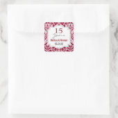 15e bruiloft Jubileum Ruby Red Damask A04A Vierkante Sticker (Tas)