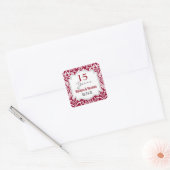 15e bruiloft Jubileum Ruby Red Damask A04A Vierkante Sticker (Envelop)
