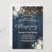 15e bruiloft Jubileum Rustiek Blauw String Lichten Kaart (Voorkant)