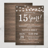 15e bruiloft Jubileum Uitnodiging Rustic Wood (Voorkant / Achterkant)
