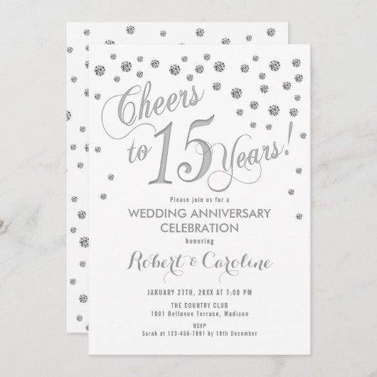 15e bruiloft Jubileum Uitnodiging - Silver White (Voorkant / Achterkant)