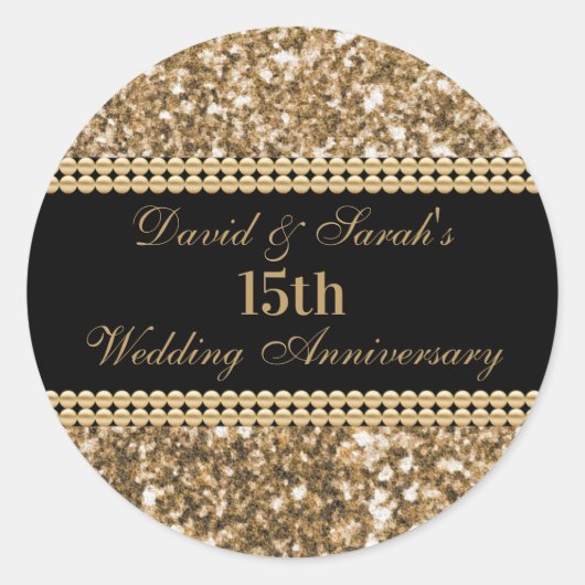 15e bruiloft Jubileum viering gouden glitter Ronde Sticker (Voorkant)