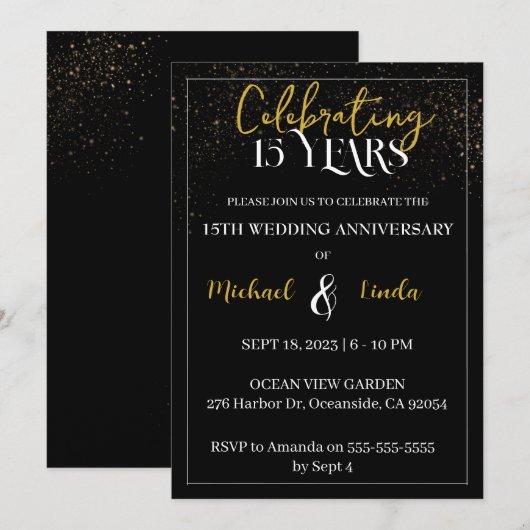 15e bruiloft Jubileum zwart gouden paar Kaart (Voorkant / Achterkant)
