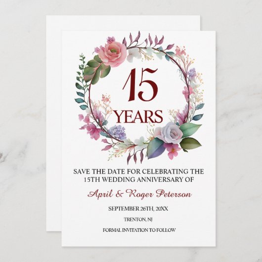 15e Crystal Wedding Jubileum Bloemen Save The Date (Voorkant / Achterkant)