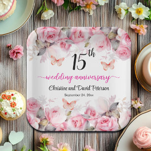 15e Crystal Wedding Jubileum Blush Rozen Papieren Bordje
