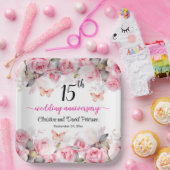 15e Crystal Wedding Jubileum Blush Rozen Papieren Bordje (Feest)