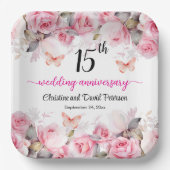 15e Crystal Wedding Jubileum Blush Rozen Papieren Bordje (Voorkant)