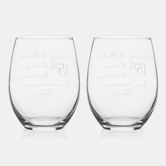 15e Crystal Wedding Jubileum Handtekening Wijnglas Zonder Voet (Achterkant)