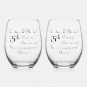 15e Crystal Wedding Jubileum Handtekening Wijnglas Zonder Voet (Voorkant)