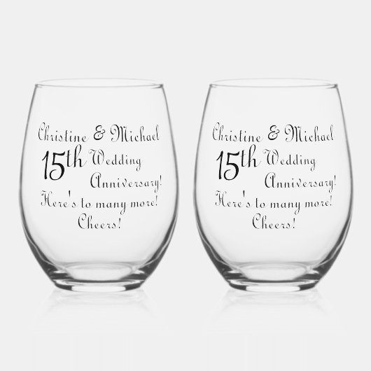 15e Crystal Wedding Jubileum Handtekening Wijnglas Zonder Voet (Voorkant)