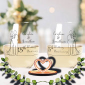 15e Crystal Wedding Jubileum Line Art Couple Wijnglas Zonder Voet